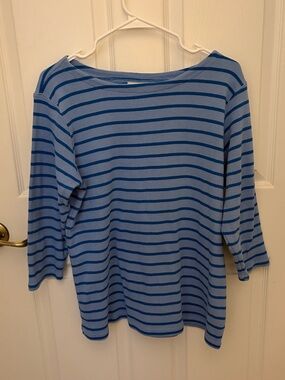 L.L. Bean Light Blue and Navy Striped Top